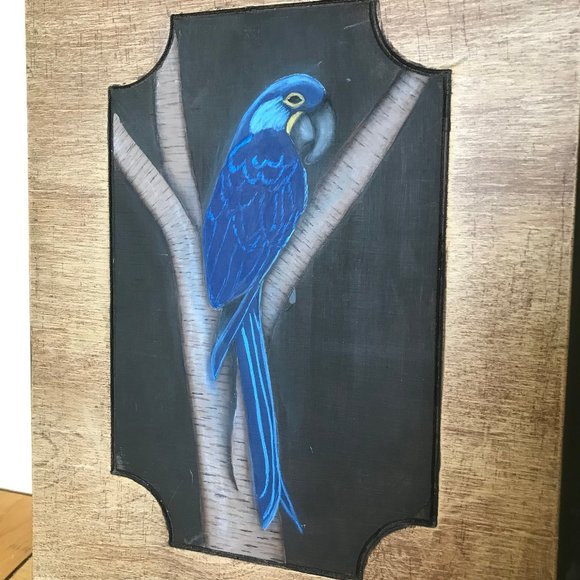 Hand Painted Blue Macaw Parrot Wooden Wall Hanging Plaque 12 x 15-3/4" - Picture 1 of 4